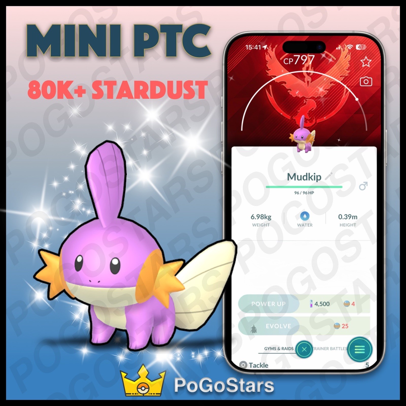 Pokémon PTC Go - Shiny Mudkip - Team Valor✨Special Background✨