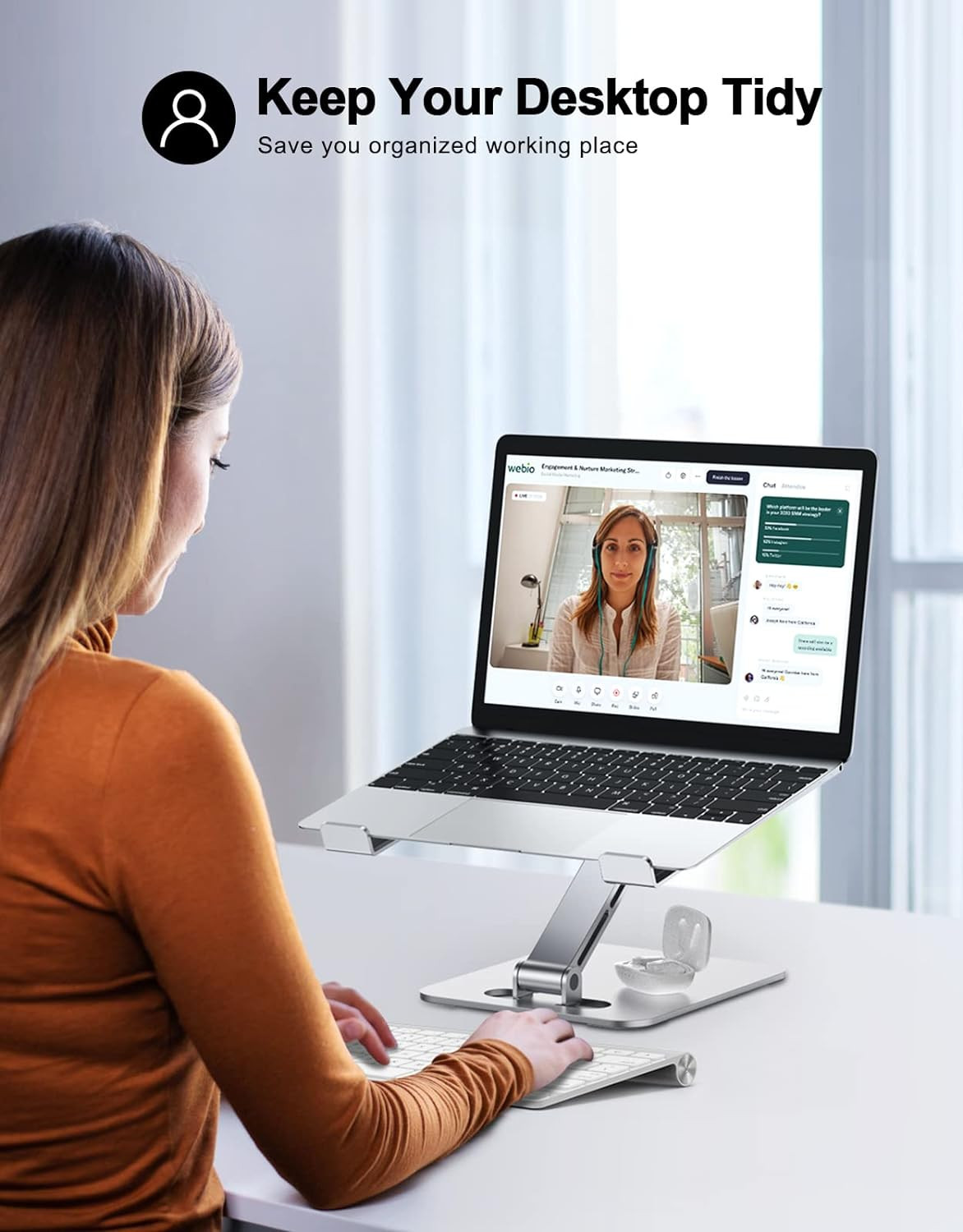 Foldable Laptop Stand, Height Adjustable Ergonomic Computer Stand for Desk, Alum