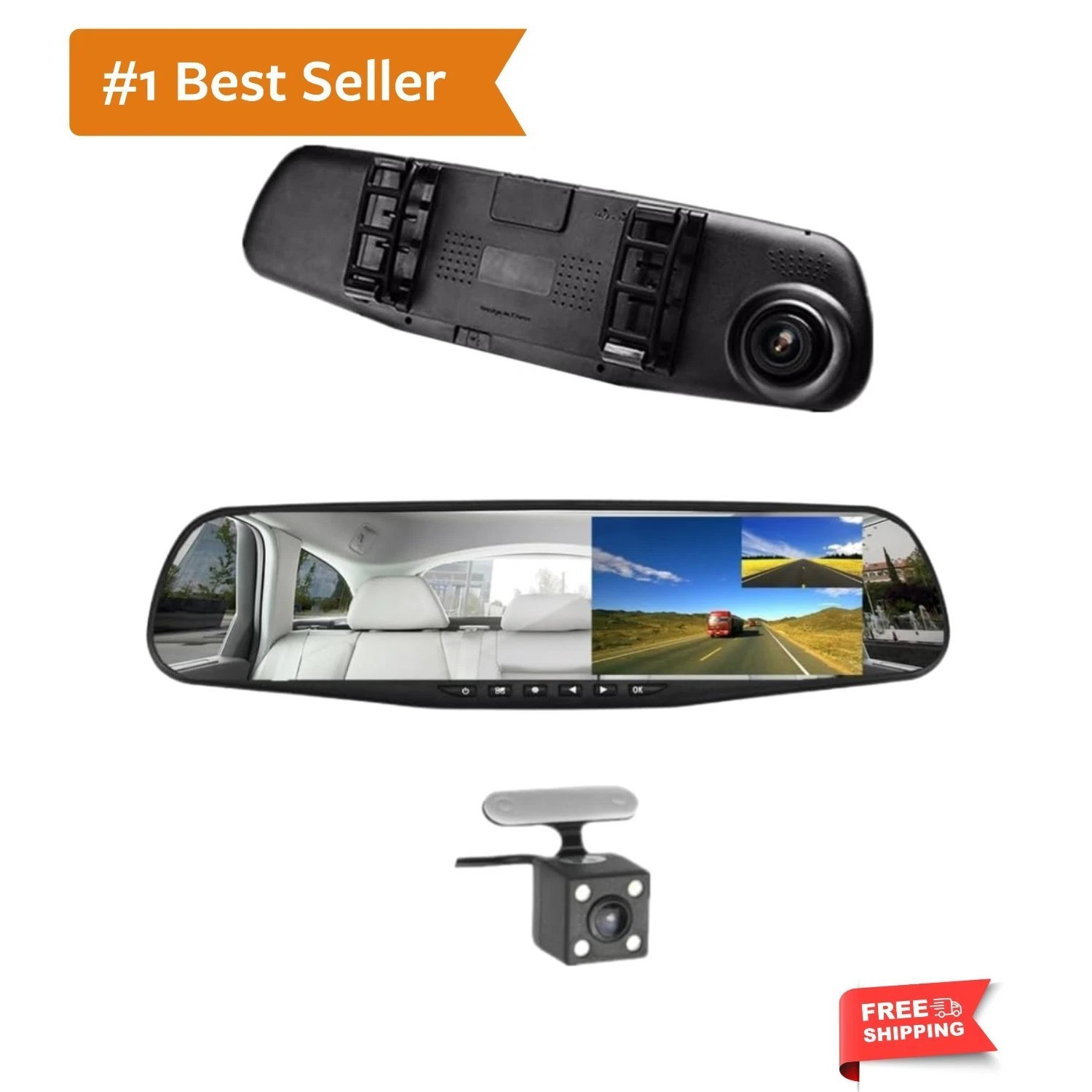 Car DVR Rear View Mirror Video Recroder 4.3" inch Back Up Car Camera Dual Len...