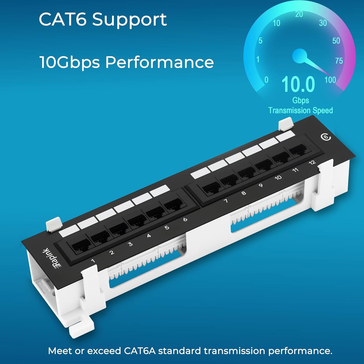 Cat6 Patch Panel 12 Port 10G Network Wallmount 1U Ethernet Punch Down Block