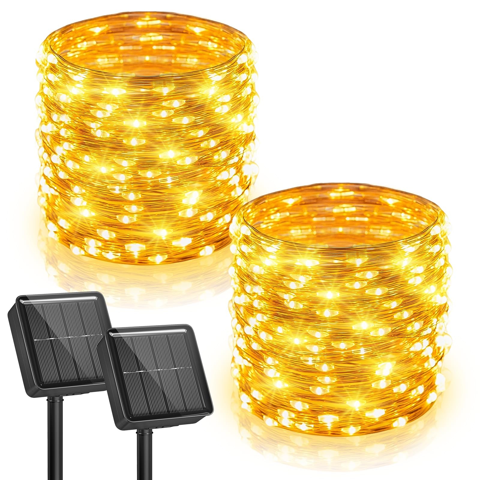 Minetom 2 Pack Solar Fairy Lights, Total 66Ft 200 LED 2 Pack, Warm White