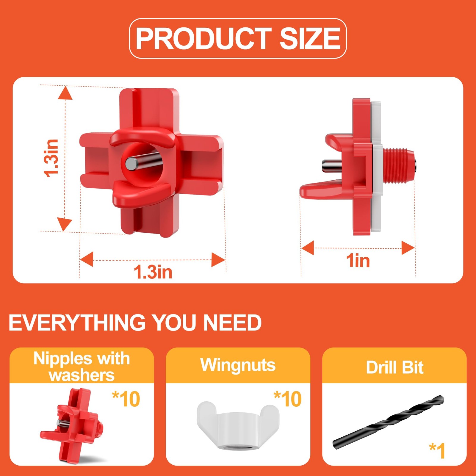 10 Pack Horizontal Side Mount Automatic Chicken Waterer Nipples for Poultry Coop