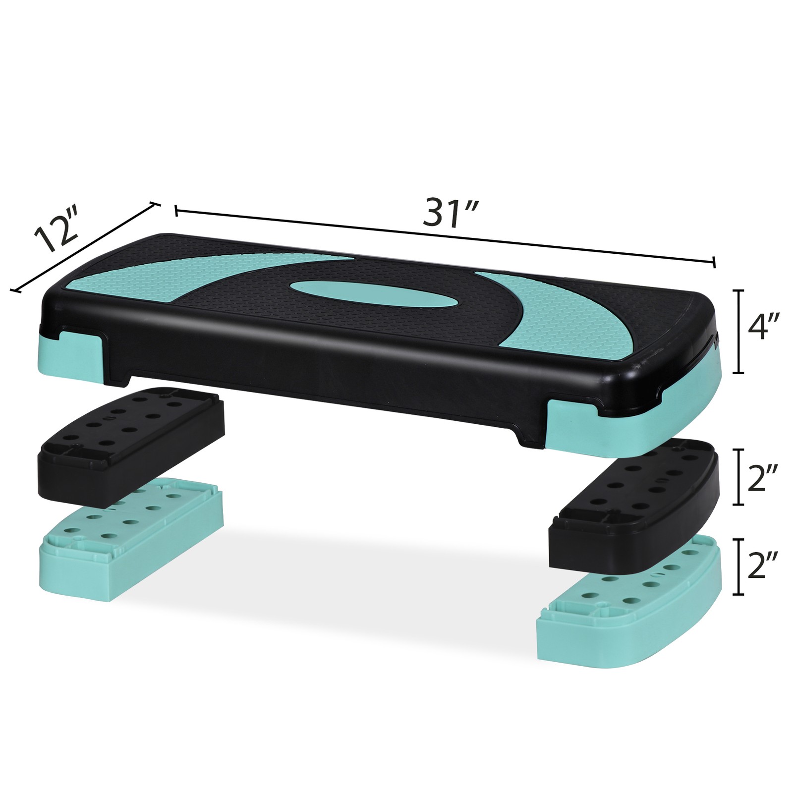 Adjustable Aerobic Stepper Workout Step with 4 Risers Exercise Platform Green
