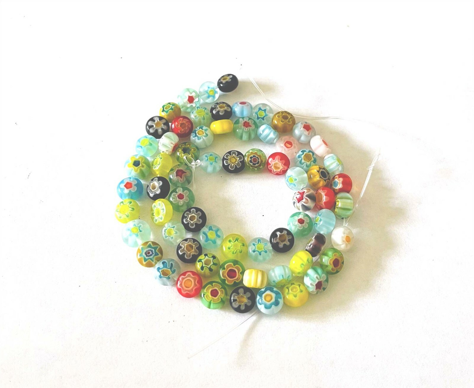 6mm Millefiori Glass Assorted Coin Tiny Beads 16"