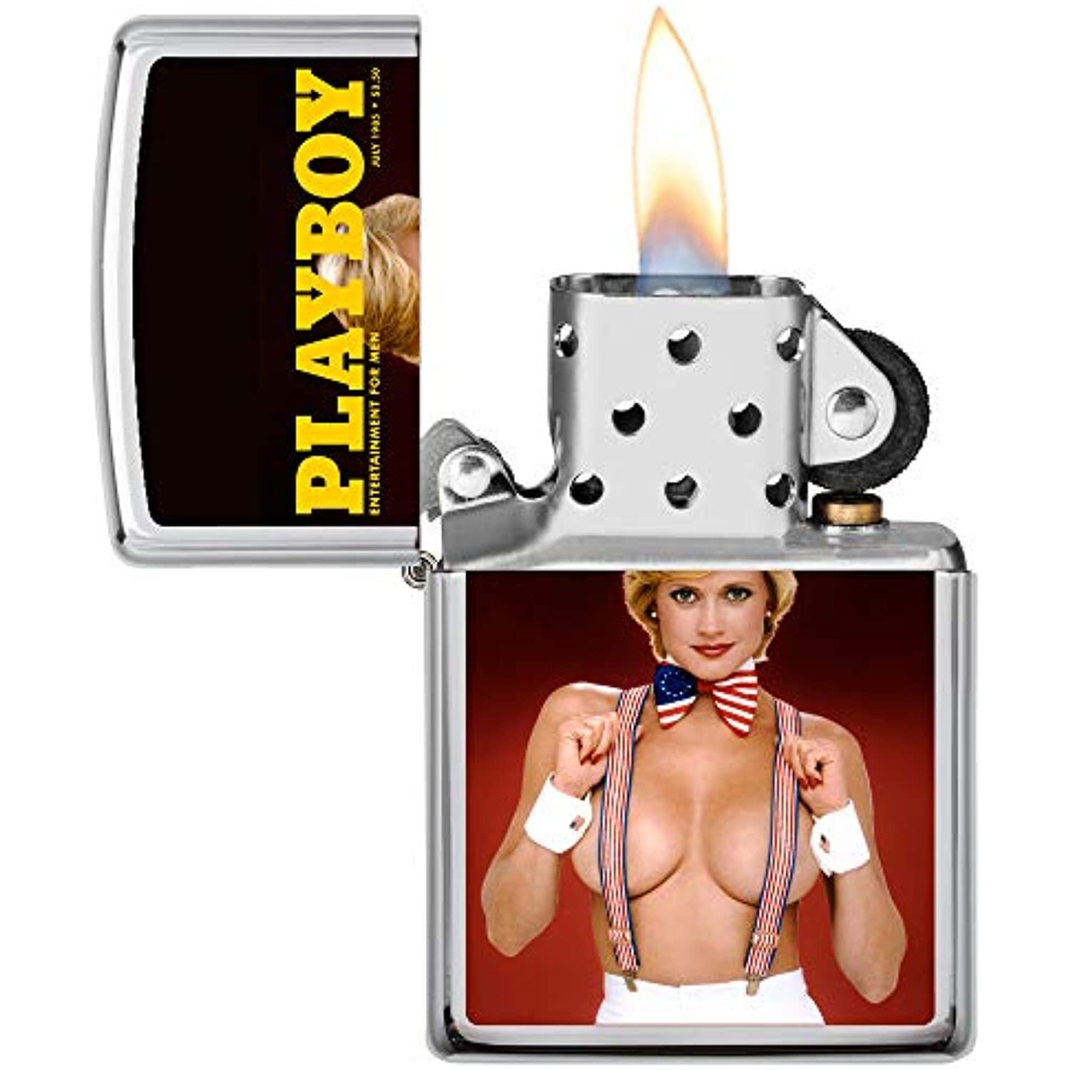 Zippo Playboy Cover July 1985 Pocket Lighter, High Polish Chrome, One Size