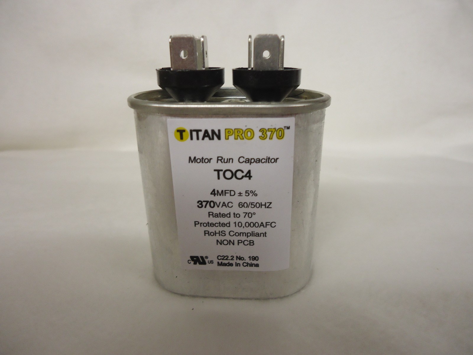 Packard Titan Pro TOC4 4 MFD - 370 VAC Oval Motor Run Capacitor