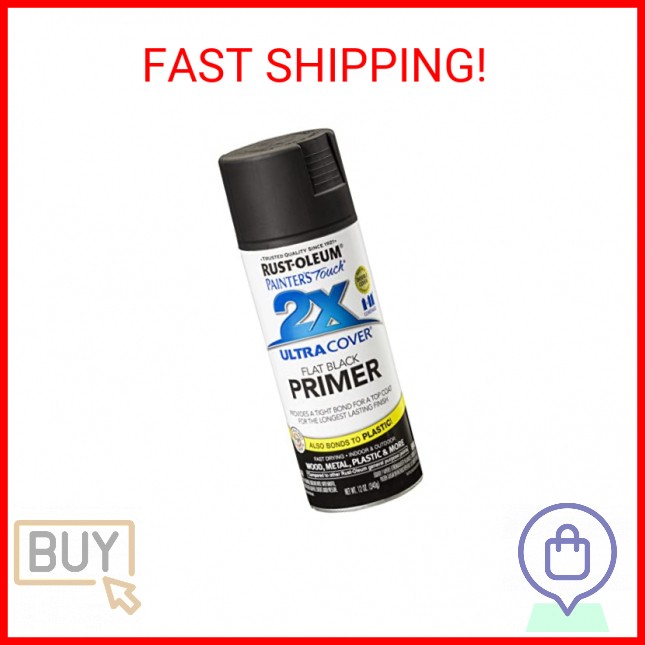 Rust-Oleum 249846 Painter's Touch 2X Ultra Cover Spray Primer 12 Oz, Flat Black