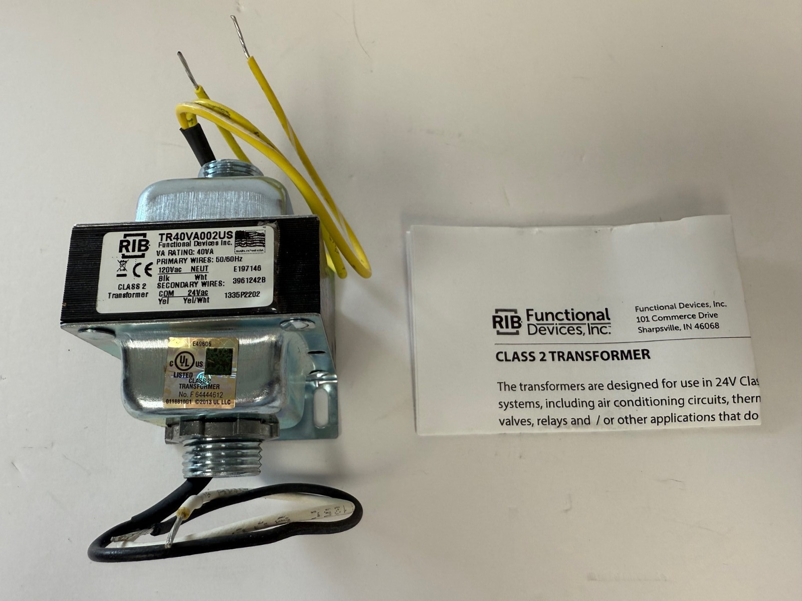 FUNCTIONAL DEVICES RIB TR40VA002US 40VA 120V TRANSFORMER NEW OPEN BOX