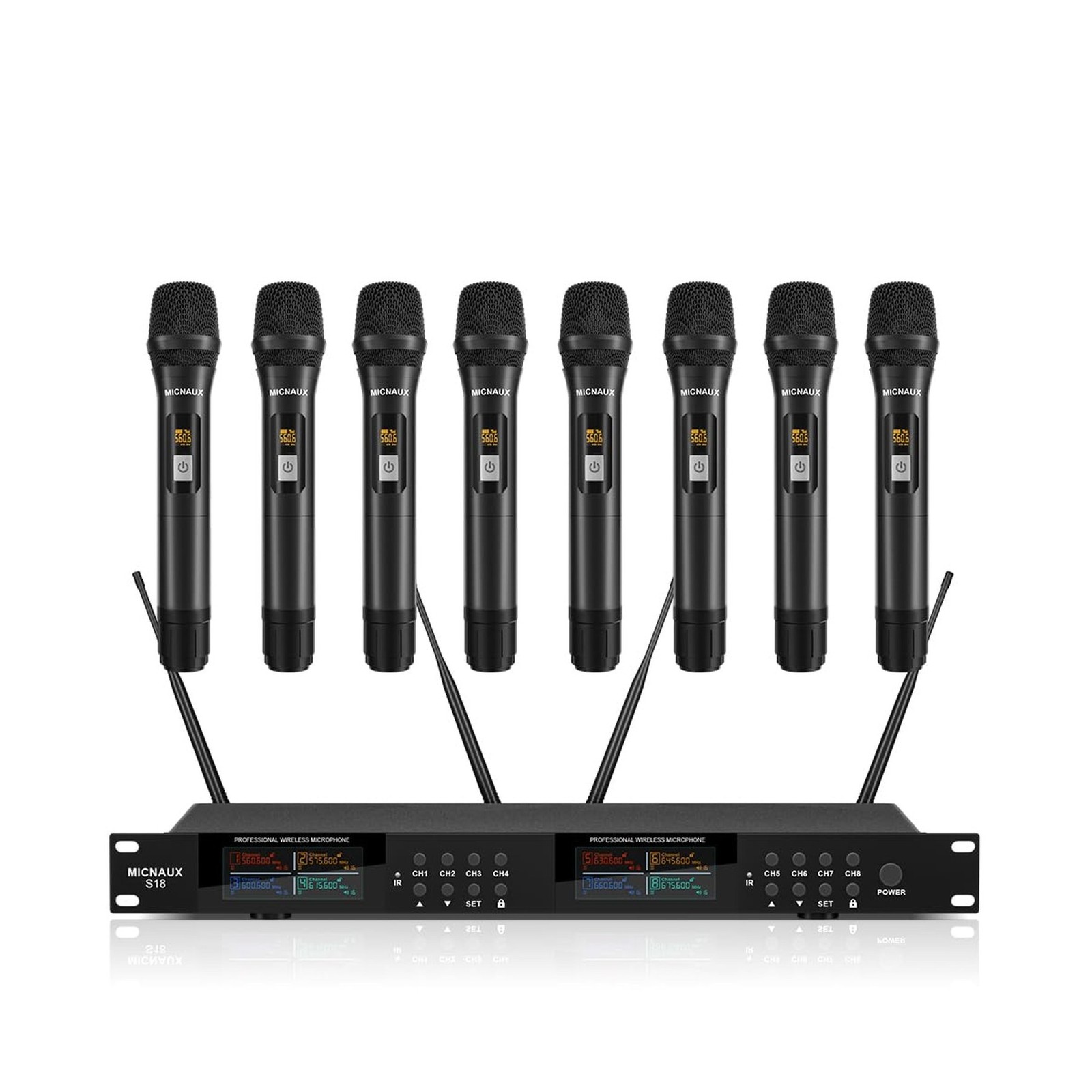 Wireless Microphone System, Pro 8 Channel UHF Mics Set with Metal Cordless Ha...