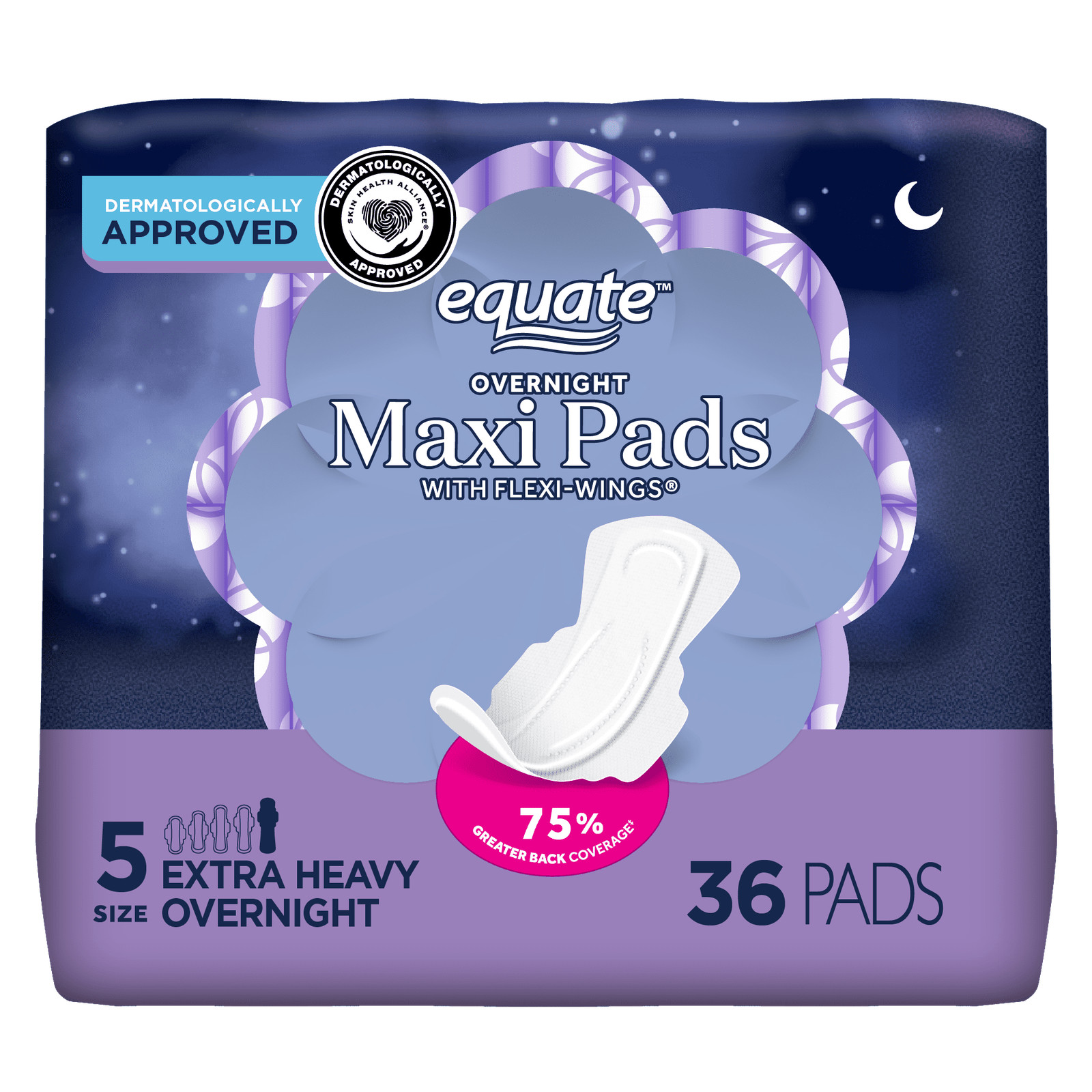 Equal Overnight Maxi with wing pads, size 5 (36 pieces)