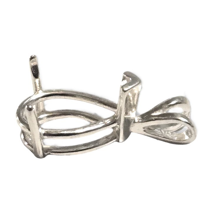 Solid Sterling Silver 10X7 - 15X10 Pear Setting Vee-Prong Pendant, Pre-notched