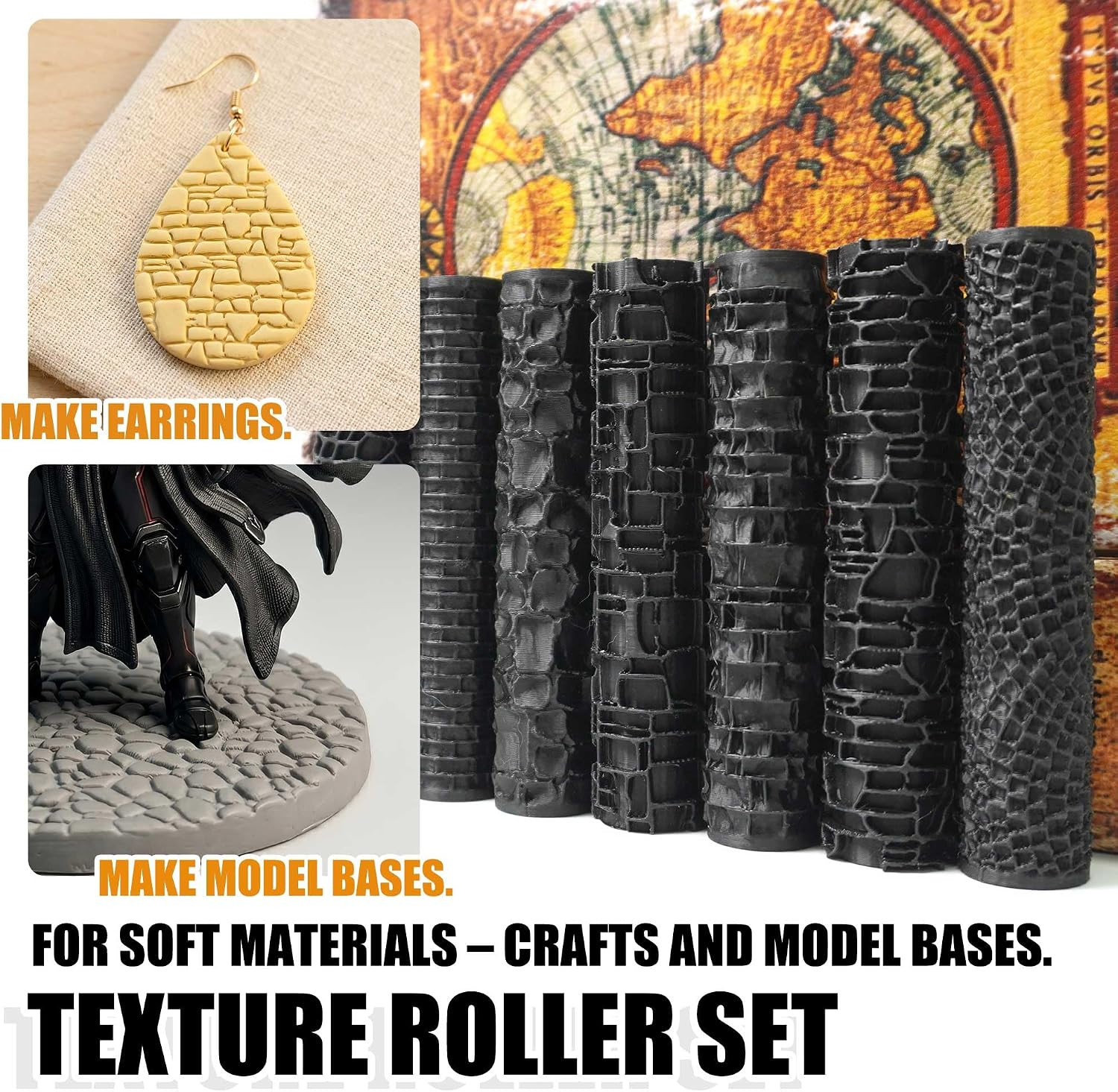 7Pcs Texture Roller Set Tabletop Terrain Road Pattern Tool for Miniature Crafts