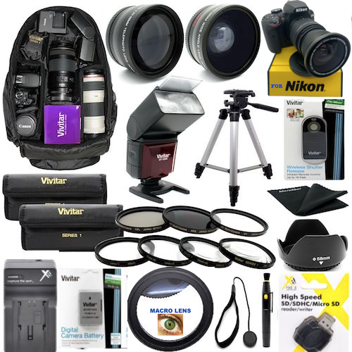HD GIANT FULL KIT FOR DSLR CAMERA Nikon D3500 TRIPOD + 5 LENSES FLASH BACKPACK
