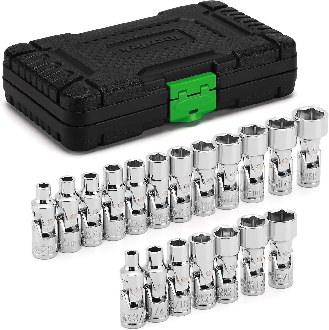 19PCS 1/4" Drive Universal Joint Socket Set Swivel Socket Set 6-Point SAE/Metric