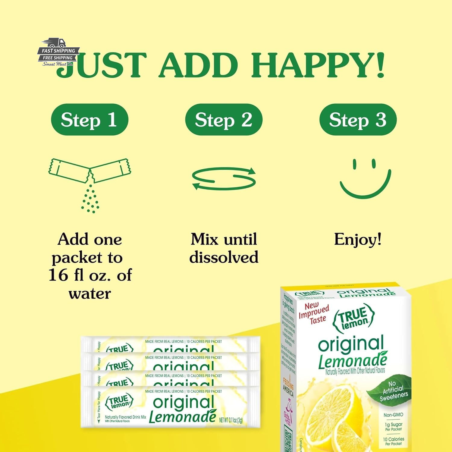 TRUE LEMON Original Lemonade Drink Mix Stevia 30 Count