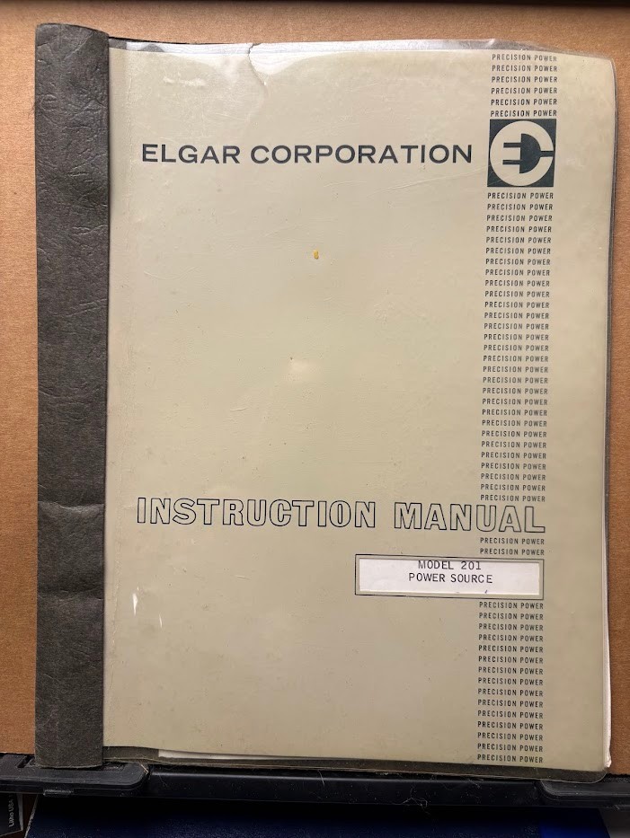 Elgar Corp Instruction Manual Series 201 Power Source Operator Maintenance