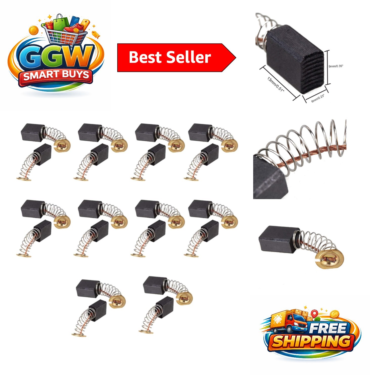 Restore Electric Motor Performance: 20 Replacement Carbon Brushes, Compact Size