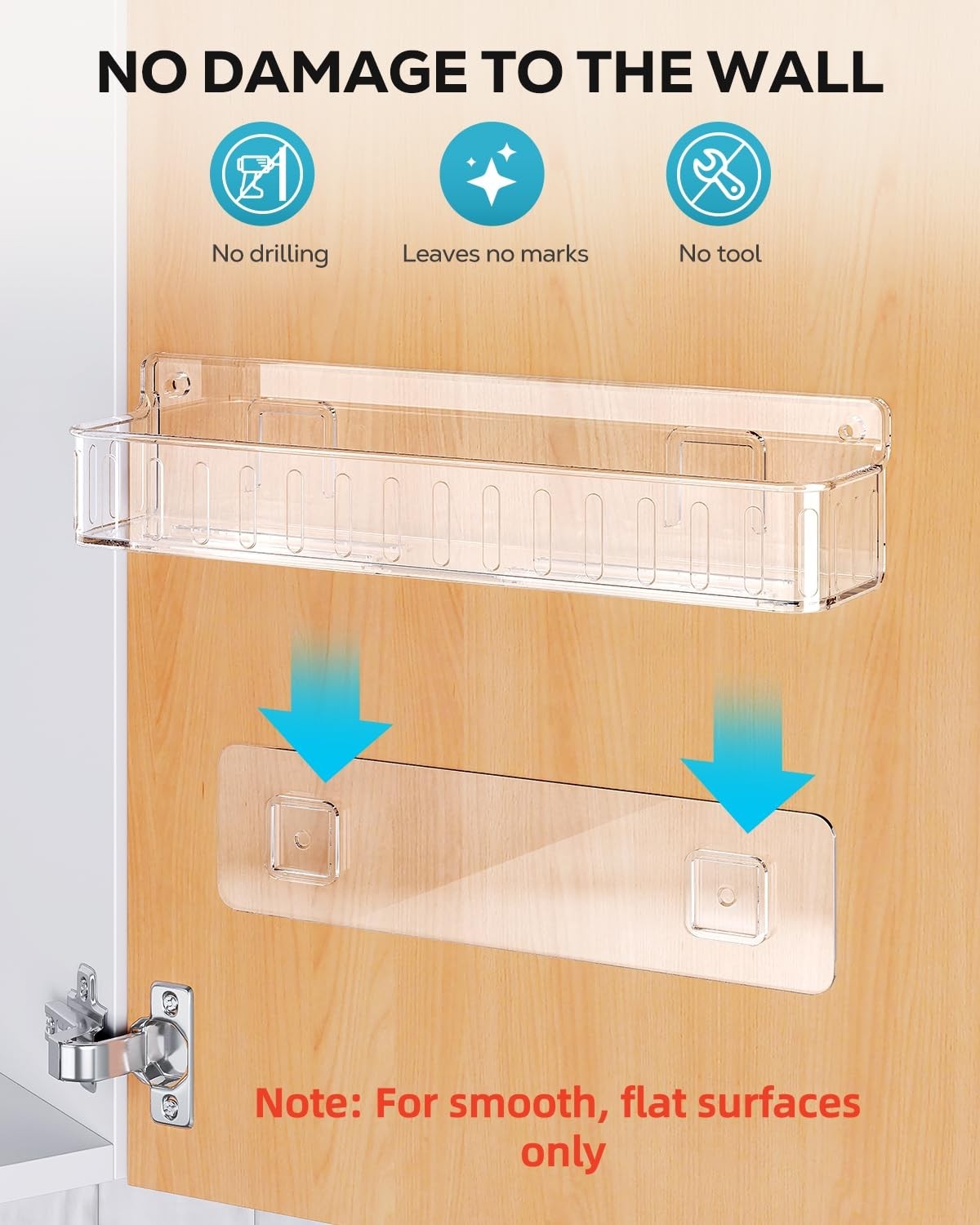 Wall Mount Spice Rack Organizer, 4 Pack, Clear, Adhesive or Screw Mount
