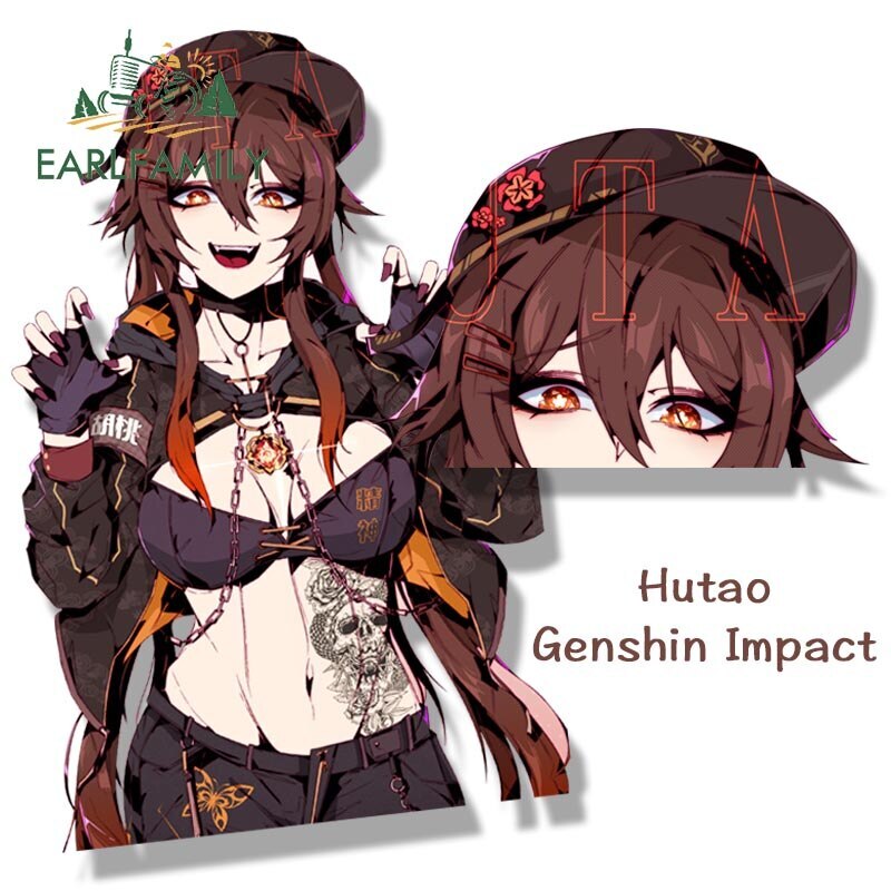 EARLFAMILY 5.1” Tattoo Girl Hutao Fanart Peeker Car Sticker Anime Genshin Decals