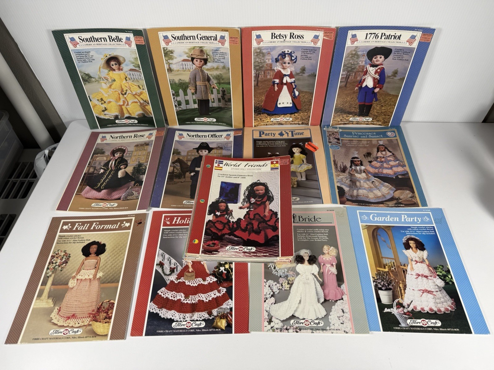 Set Of 64 Fibre Craft Doll Crochet Patterns: Betsy Ross, World Friends Etc