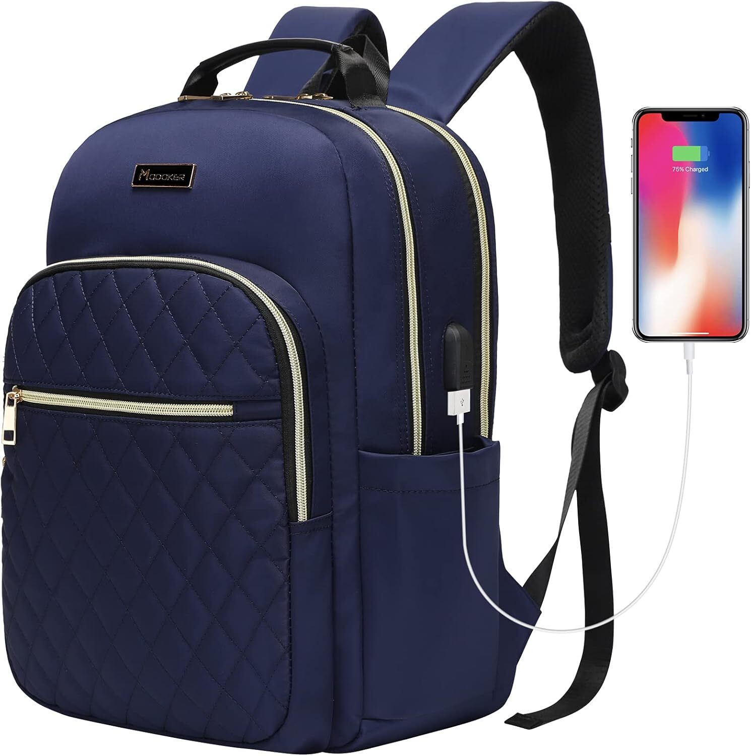 Modoker 15.6 Inch Laptop Backpack for Women, Quilted Work Blue