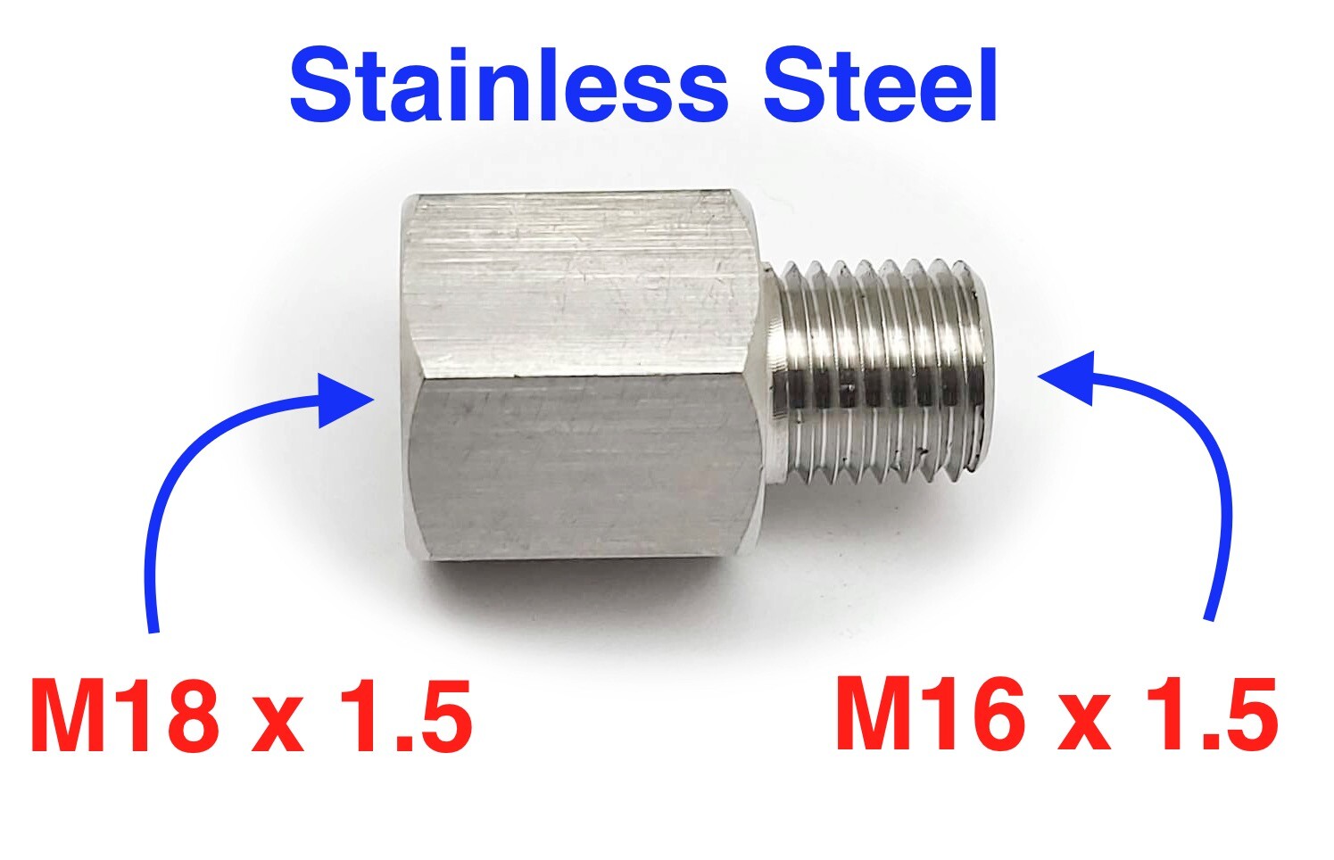 Stainless Steel Sensor Adaptor M18 x1.5 Female to M16 x1.5 Male Fittings HEX 22