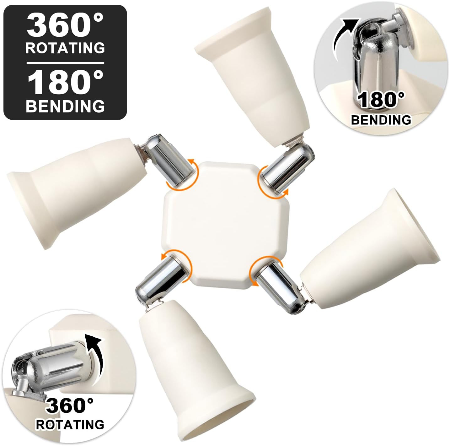 4 in 1 Light Socket Splitter Adapter, E26 E27 Standard Base LED Bulbs Converter