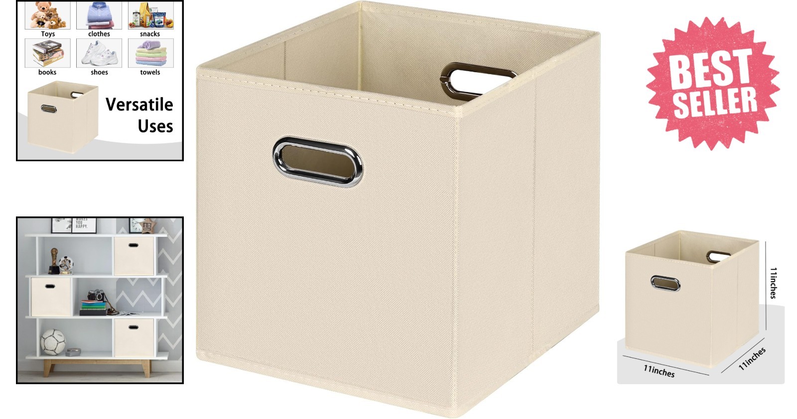 Elegant Foldable Storage Cubes - Creamy-White Fabric Organizer Baskets (11")