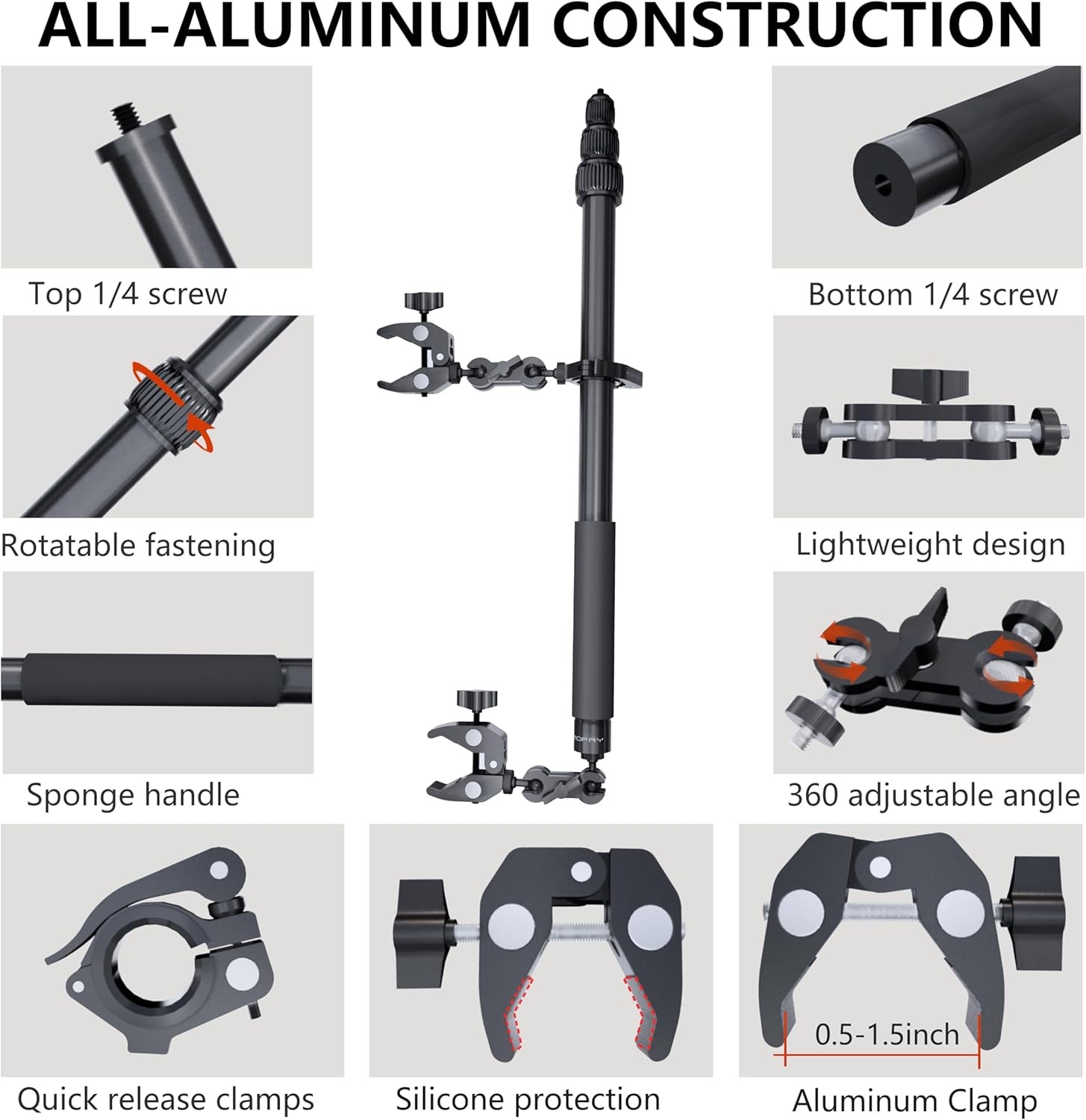 360 Motorcycle Mount Kit, Universal Adjustable Motorcycle Camera Mount for Motor