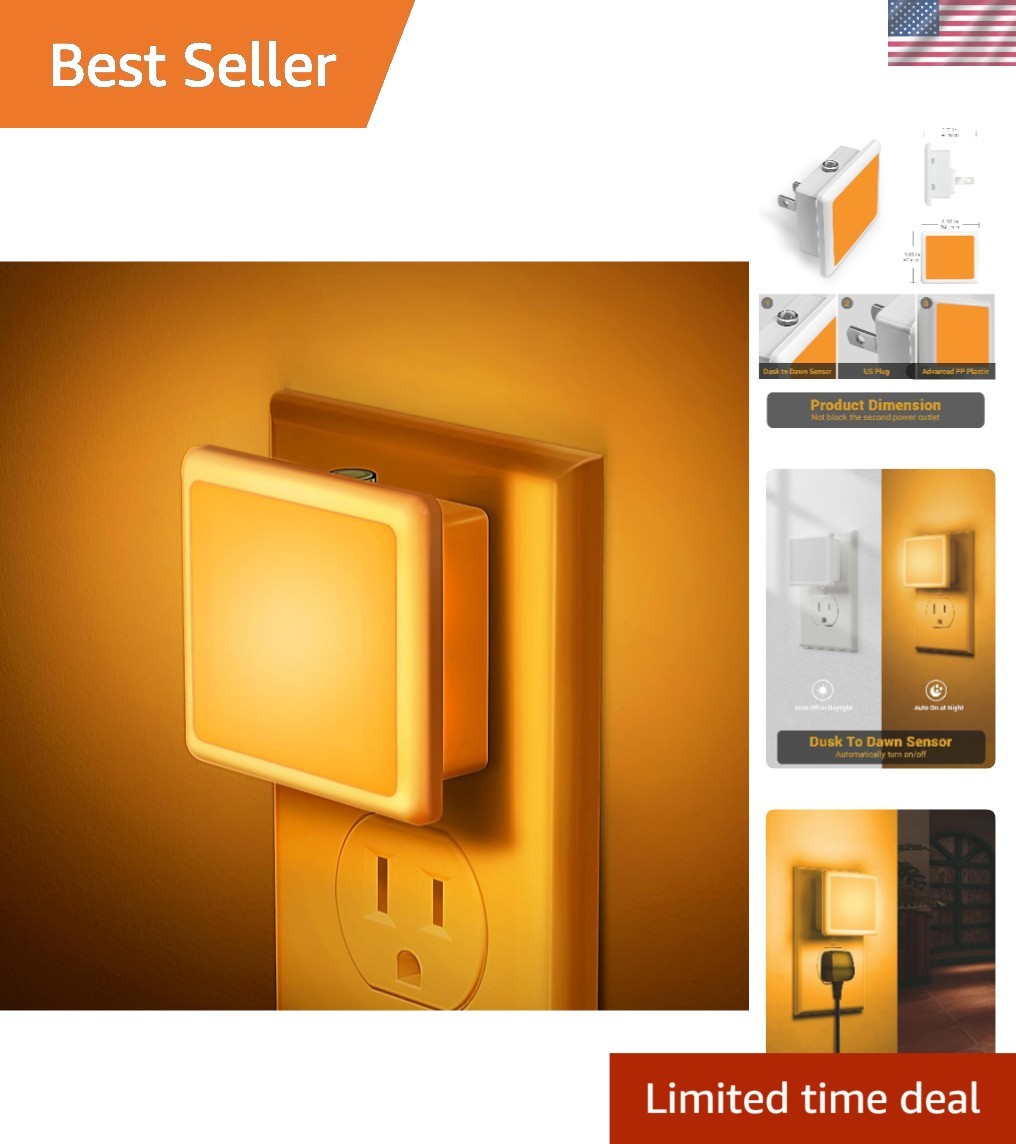 Amber LED Night Light 2 Pack - Dusk-to-Dawn Sensor for Cozy Sleep Environments