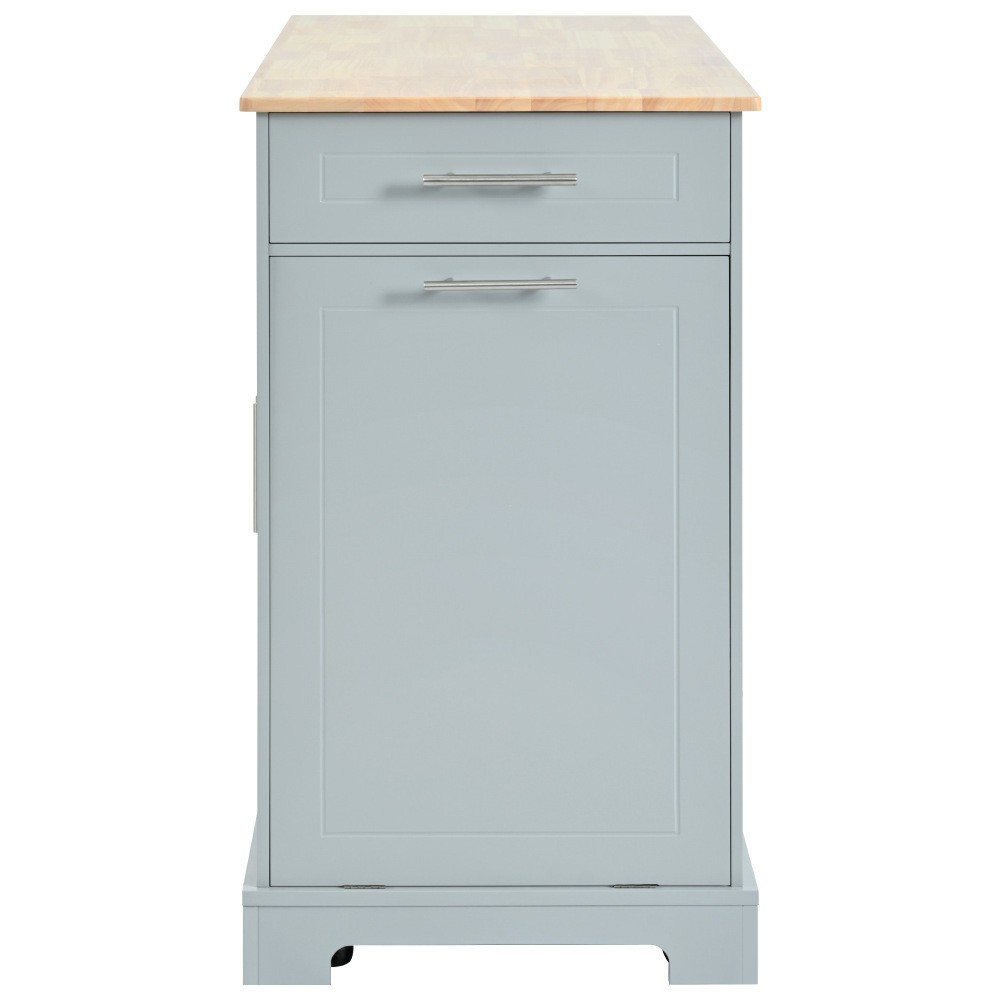 K&K Fluted Kitchen Island with Trash Can Storage Cabinet, Power Outlet