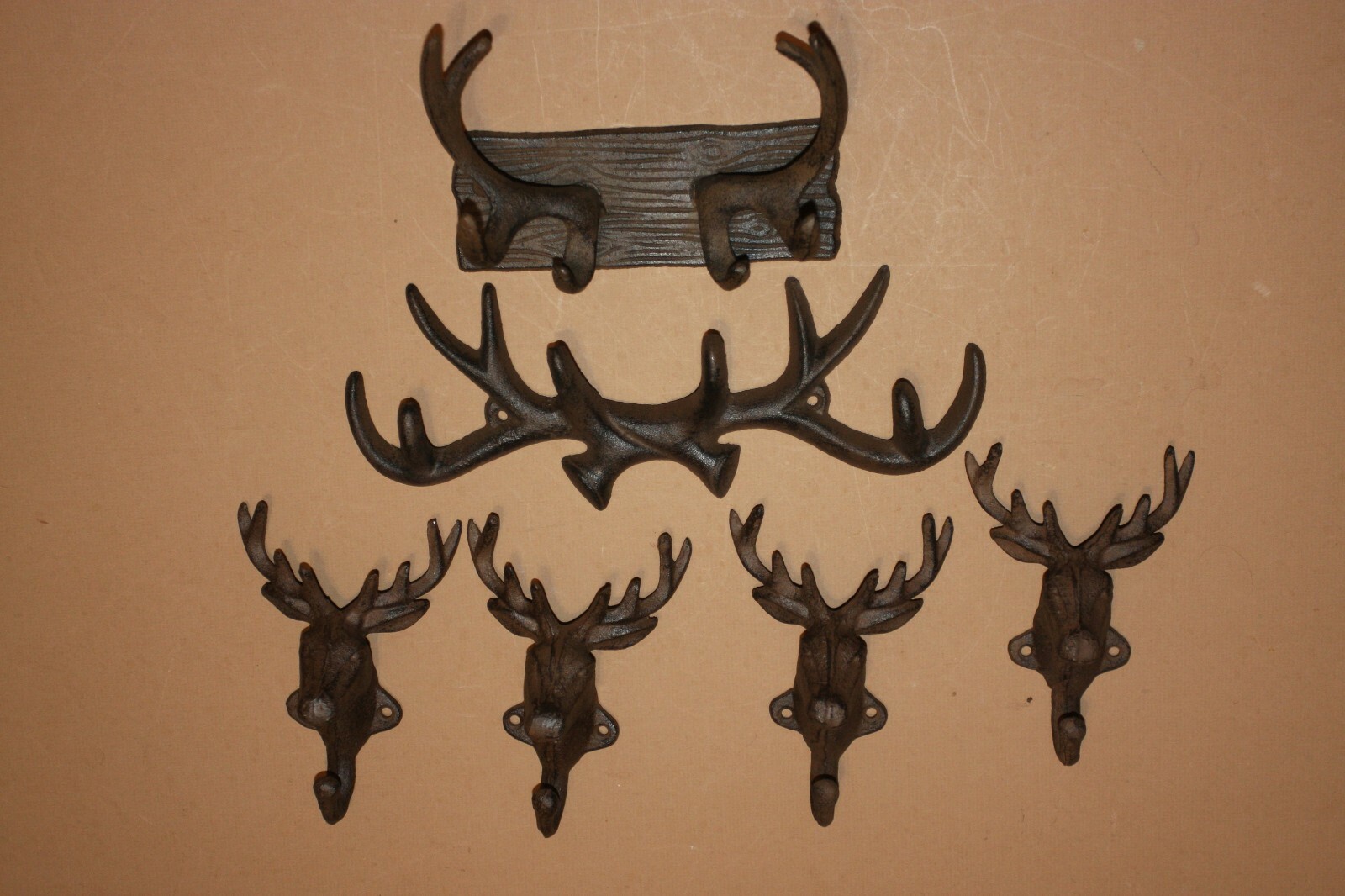 (6 DEER ANTLER COLLECTION, WALL HOOKS,country decor,multiple hooks,hunting decor
