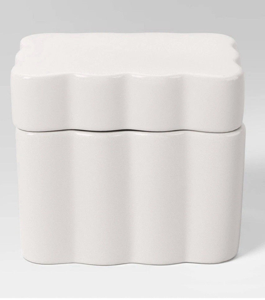 Room Essentials Scalloped Lidded Box White Ceramic Square