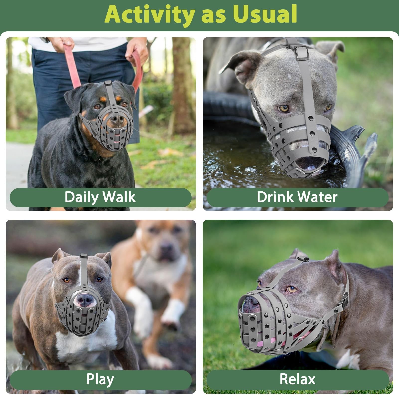 Mayerzon Pitbull Muzzle, Lightweight Basket M [Snout Cir: 9.75"-11"], Grey