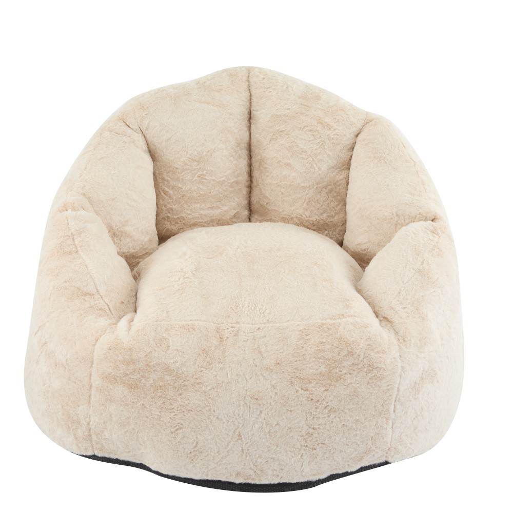Beige Faux-Fur Bean Bag Chair, Indoor Cozy Armchair-Style, Shredded Foam Filler