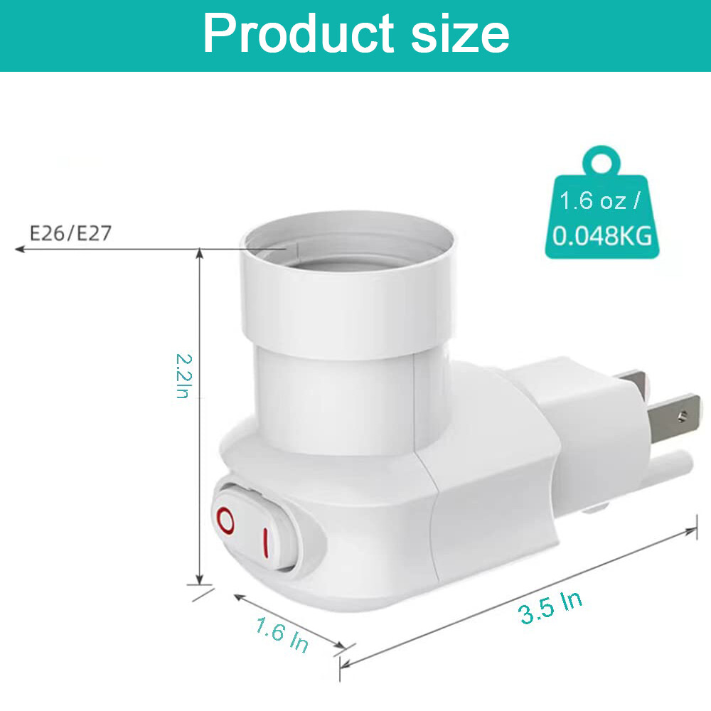 2 Pack Plug in Light Socket with On/Off Switch E27/E26 Outlet to Socket Adapter