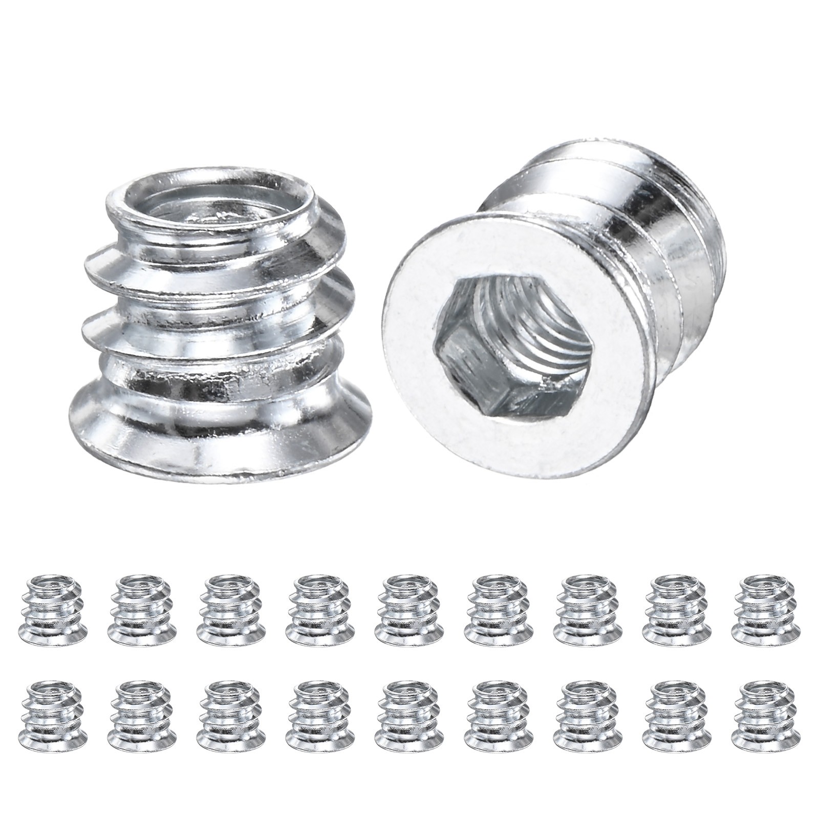 20-Pack Threaded Inserts for Wood, M6x8mm Threaded Insert Nuts [Silver Tone]