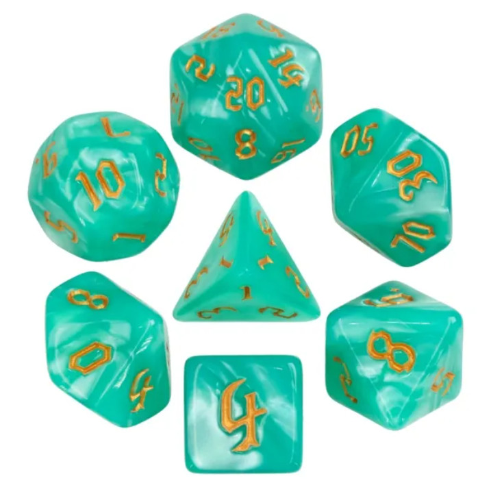 💚💚Teal Pearl 7 Dice Set | RPG DnD Dungeons Dragons AD&D Pathfinder d20