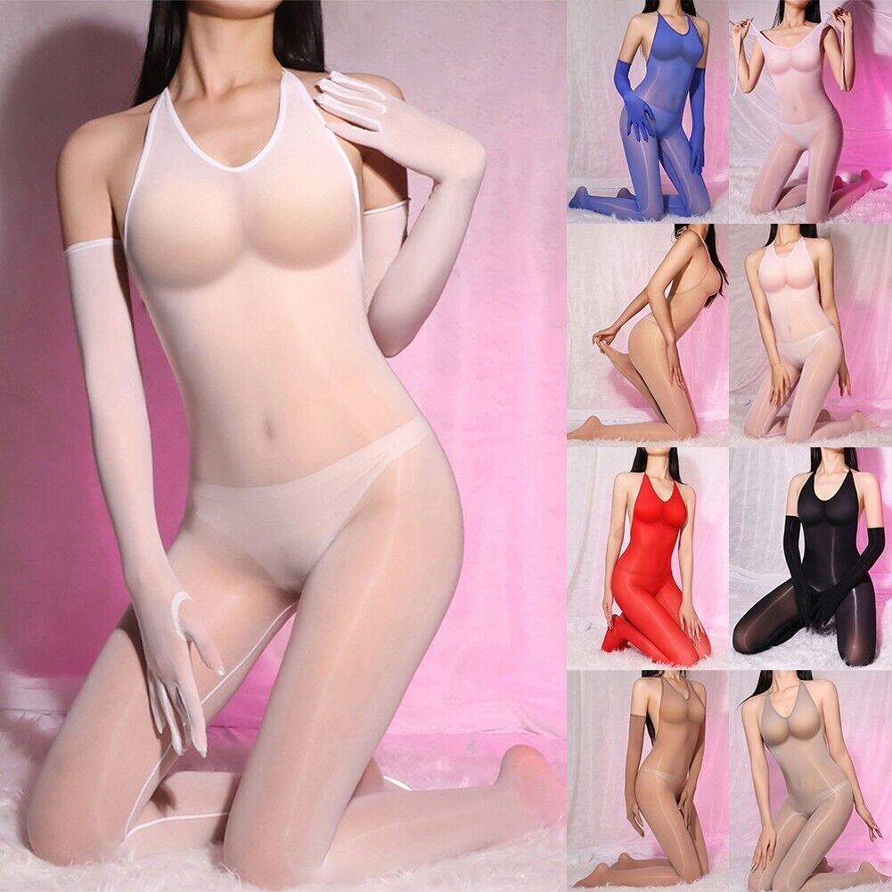 Ultra Glossy Crotchless Bodysuit Pantyhose Body Stocking Nightwear for Women