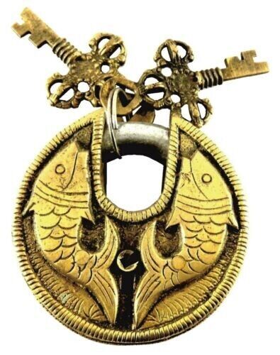 Fish Design Round Lock Antique Style Handmade Brass Padlock With Working Keys