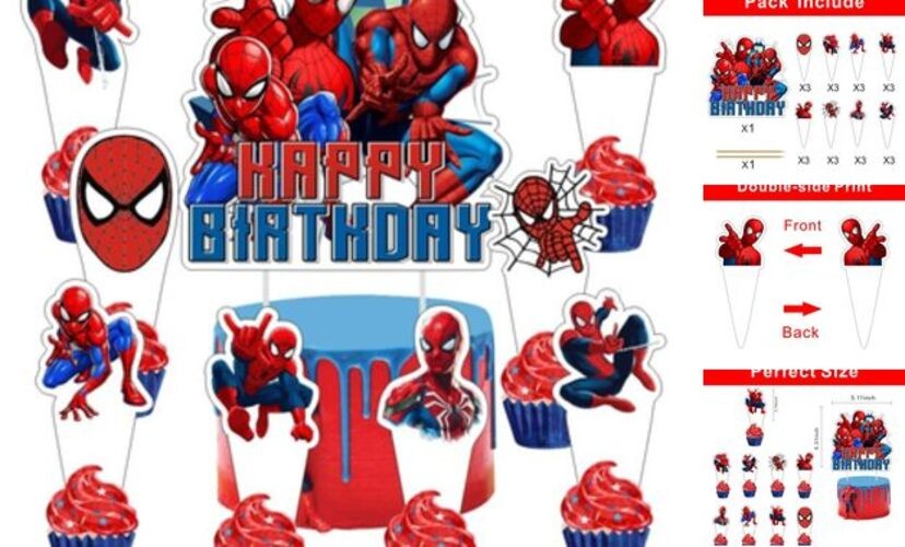25pcs Spider Cake Decorations with 1pcs Cake Topper, 24pcs Cupcake Toppers for