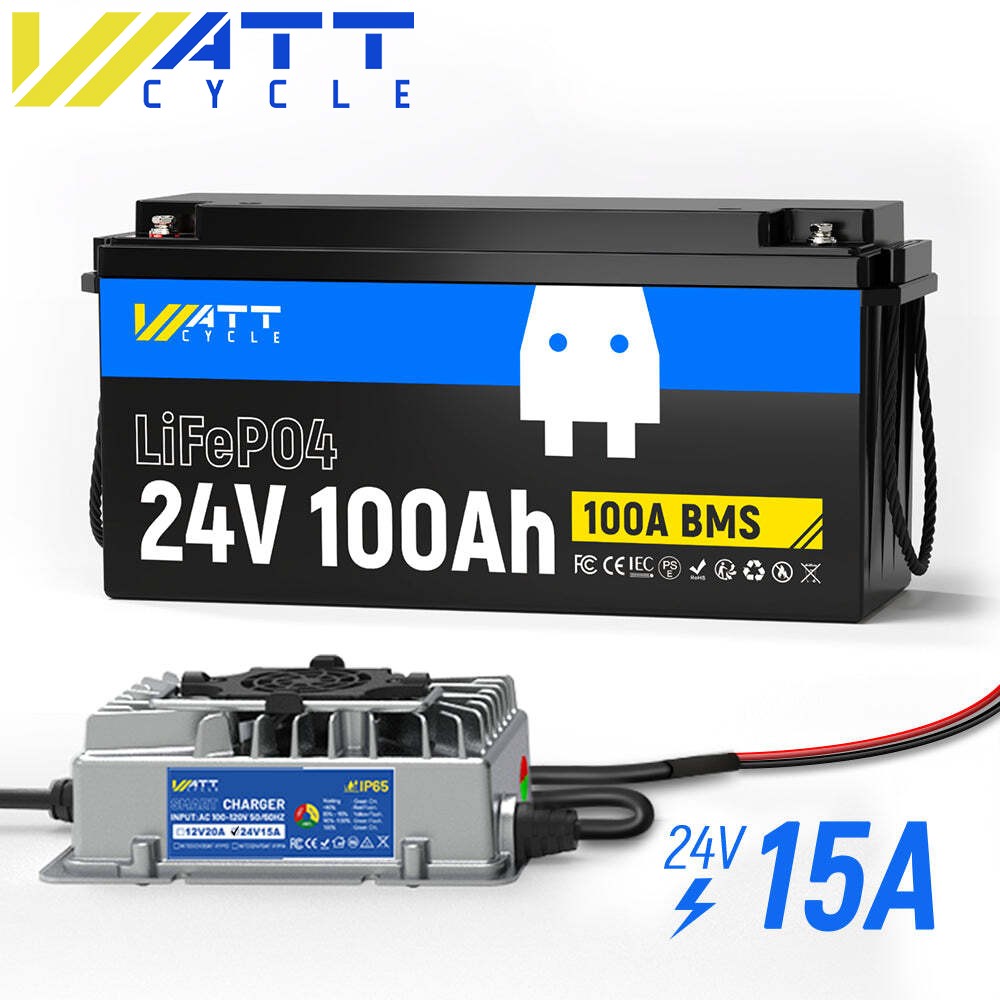24V 100Ah Lithium Battery + 15A  Aluminum Shell Charger for Solar Trolling Motor
