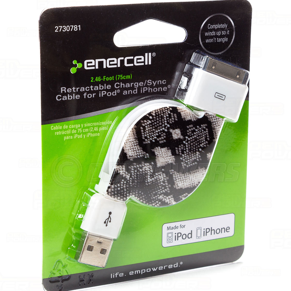 Enercell Retractable USB Sync/Charge Data Cable iPhone iPod Touch Nano 30-Pin