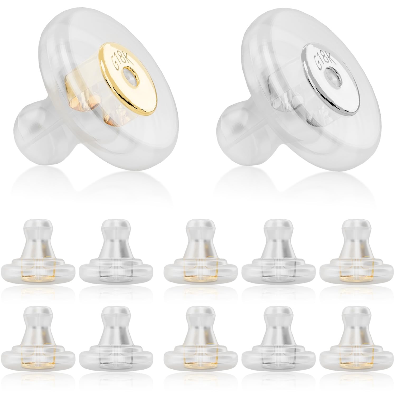 Silicone Earring Backs, 18K Gold Secure Locking Design for Studs, Hypoallerge...