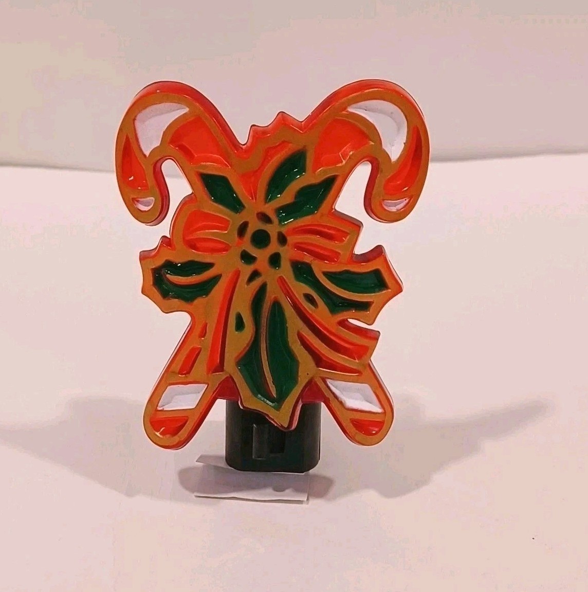 Vintage Christmas Candycane Plug In Night Light Stain Glass Look Lucite Works