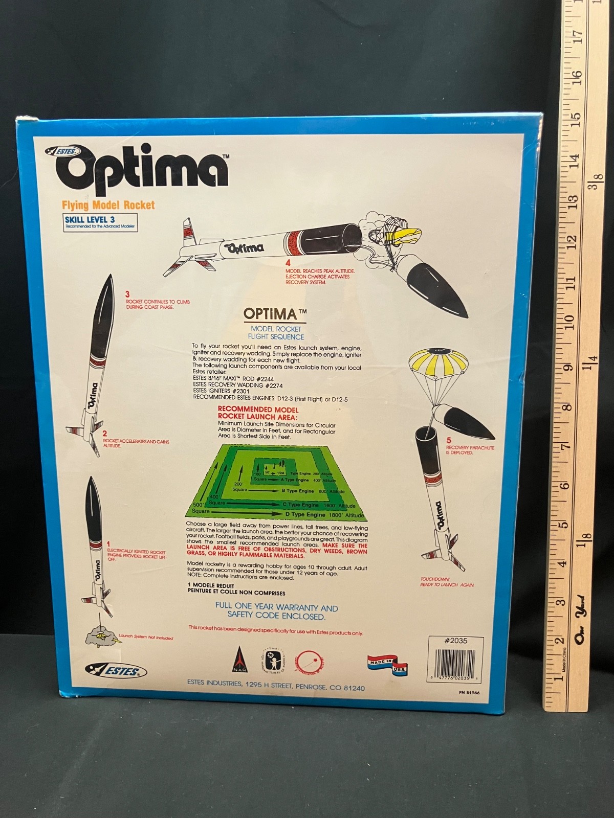 Estes 1st Issue Optima #2035 Flying Model Rocket Kit In Shrink Wrap - Pristine