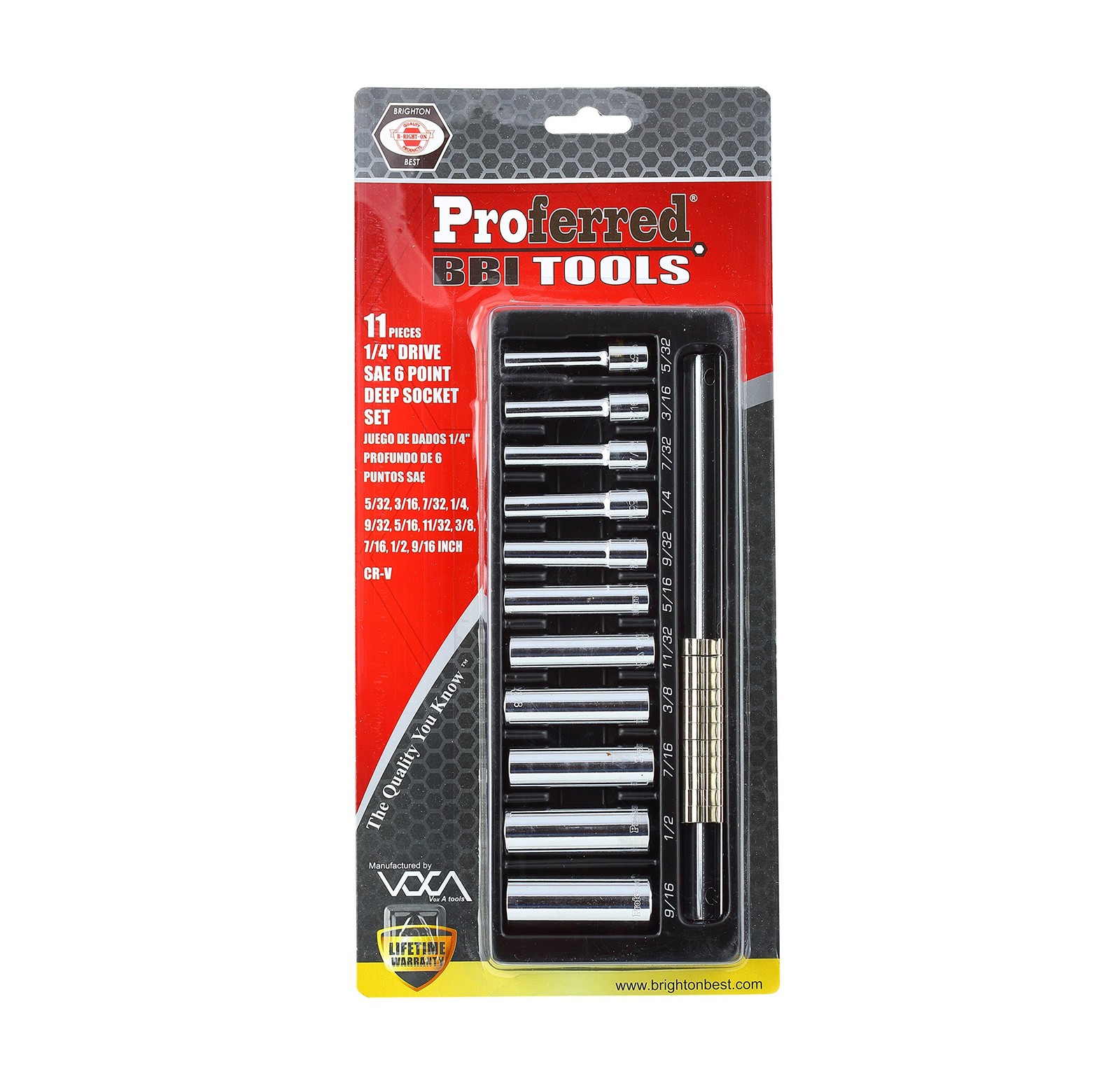 S04101 1/4" Drive Standard SAE Socket Set, 11 Piece, 6 Point Deep