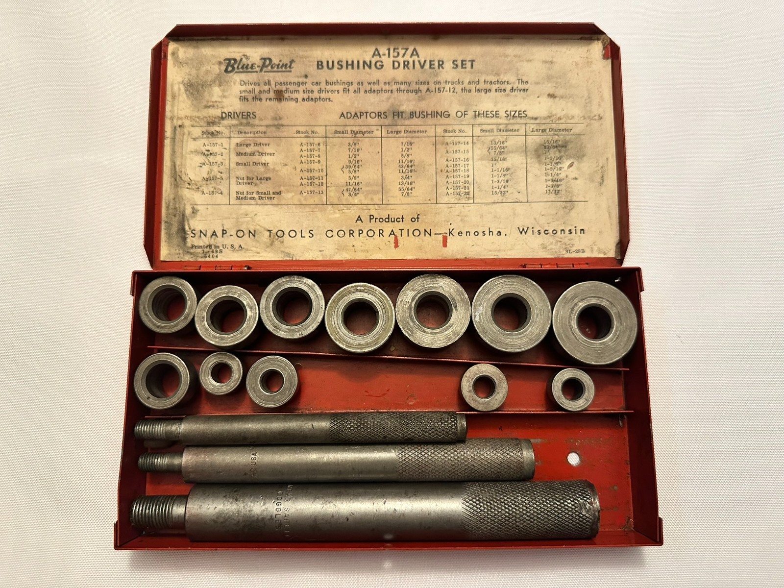 Vintage Snap On Blue Point A-157A Bushing Driver Set Original Case- INCOMPLETE!