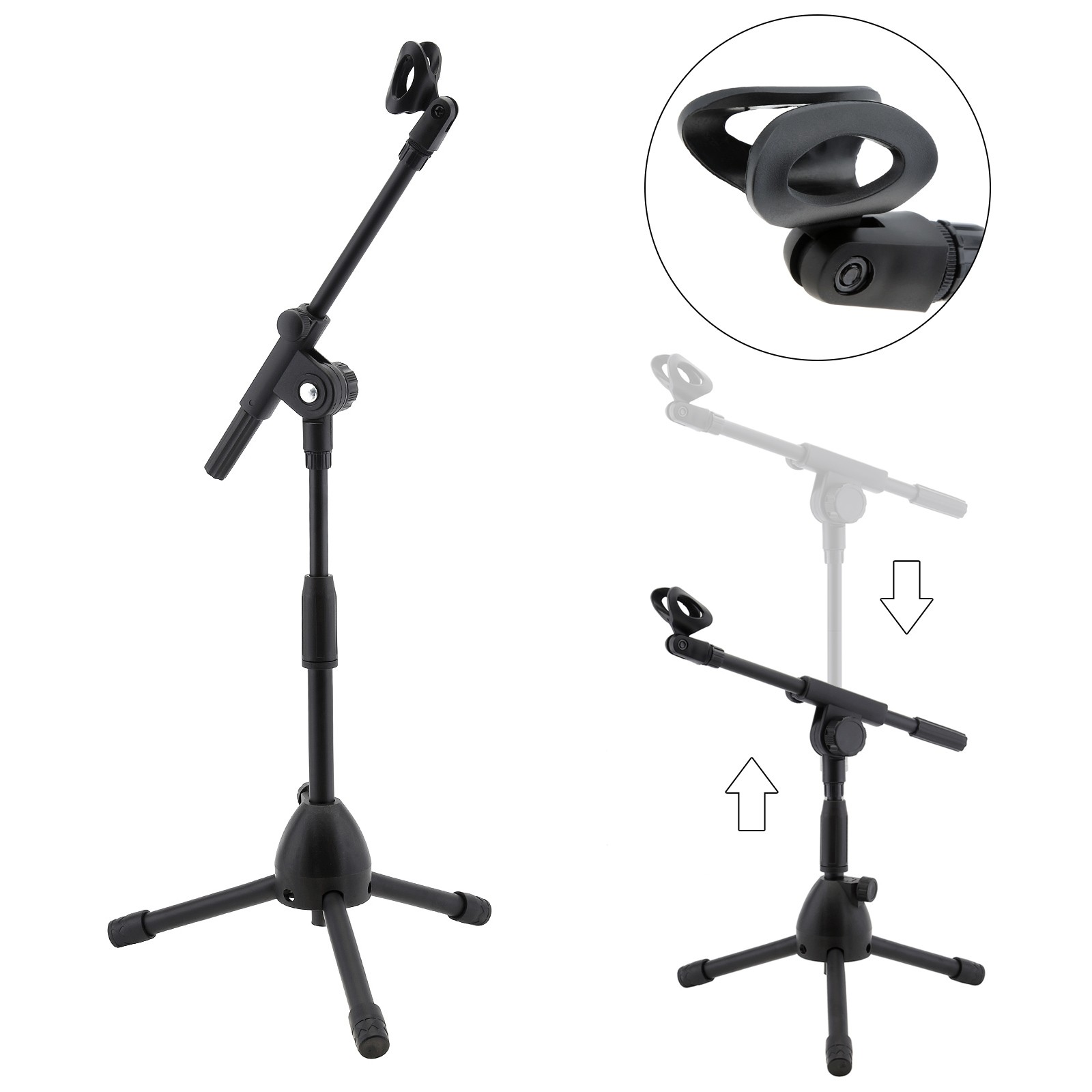 Adjustable Tripod Floor Mic Stand , Heavy Duty Holder , Extendable Boom Arm