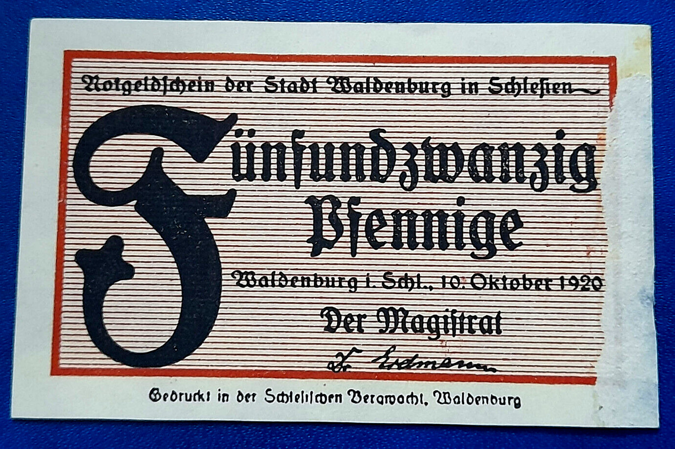 WALDENBURG (WAŁBRZYCH) NOTGELD 25 PFENNIGE 1920 EMERGENCY MONEY GERMANY (31317)
